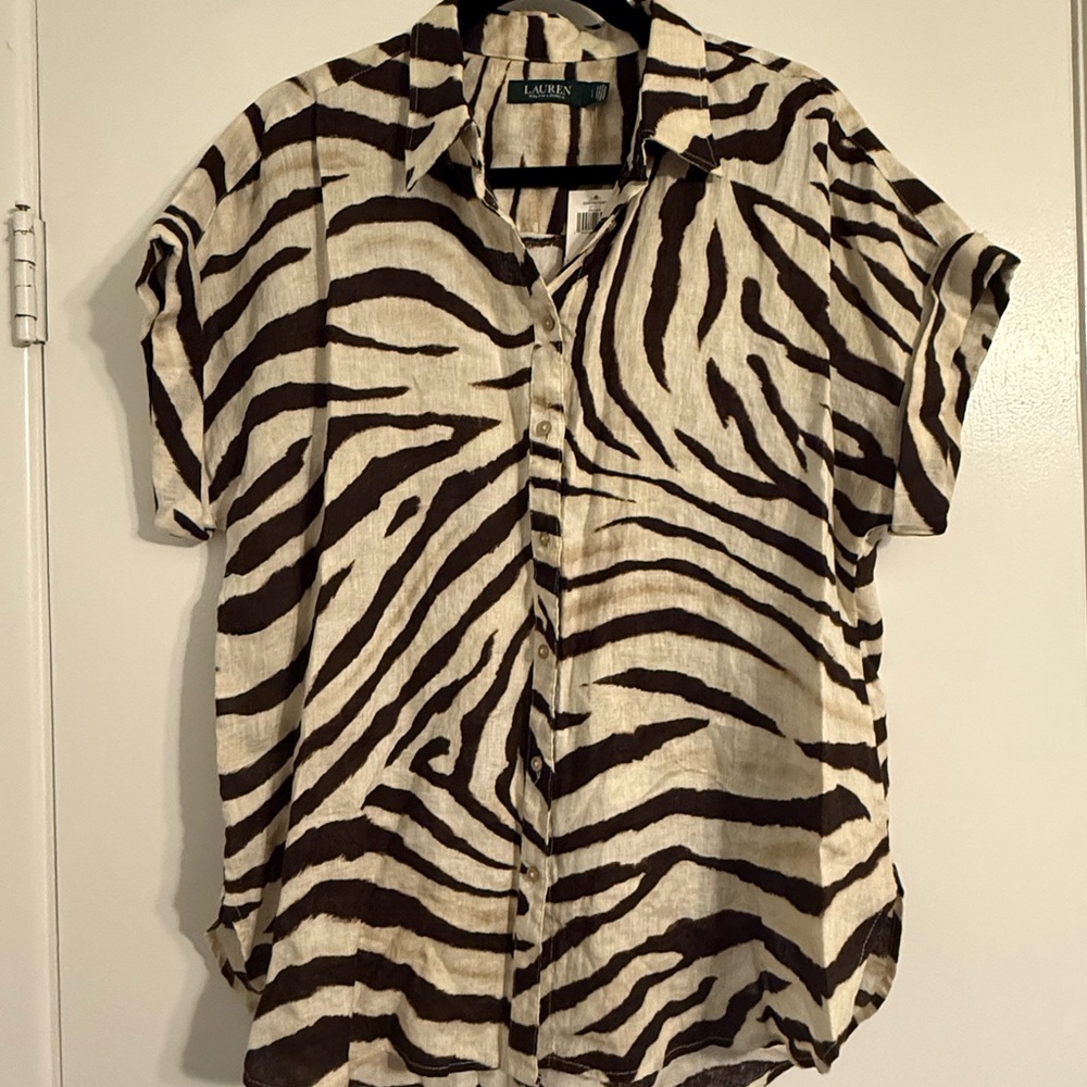 NWT Ralph Lauren Zebra Print Linen Shirt
